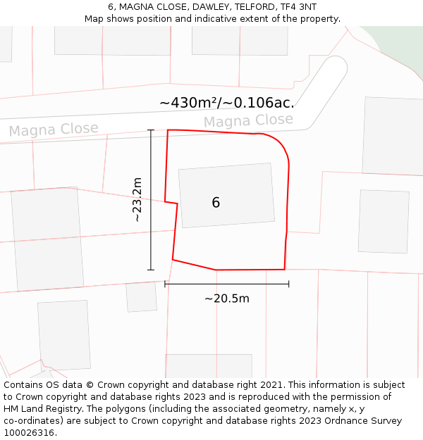 6, MAGNA CLOSE, DAWLEY, TELFORD, TF4 3NT: Plot and title map