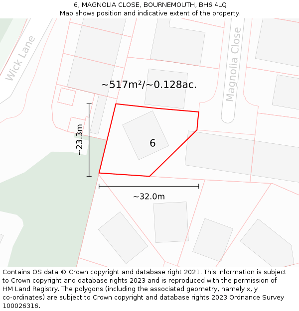 6, MAGNOLIA CLOSE, BOURNEMOUTH, BH6 4LQ: Plot and title map