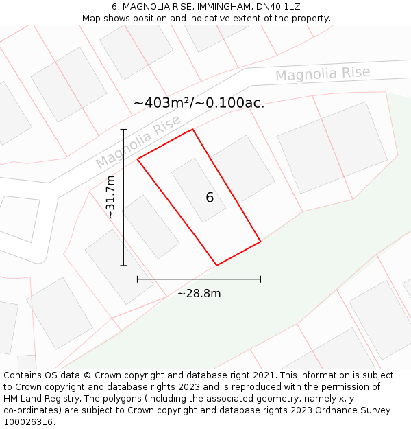 6, MAGNOLIA RISE, IMMINGHAM, DN40 1LZ: Plot and title map