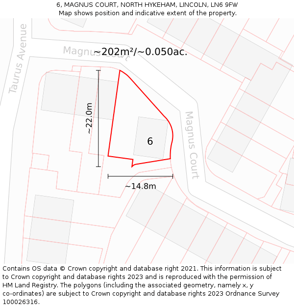 6, MAGNUS COURT, NORTH HYKEHAM, LINCOLN, LN6 9FW: Plot and title map