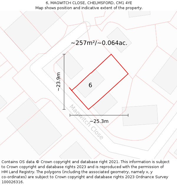 6, MAGWITCH CLOSE, CHELMSFORD, CM1 4YE: Plot and title map