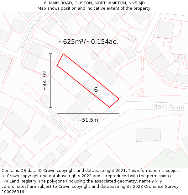 6, MAIN ROAD, DUSTON, NORTHAMPTON, NN5 6JB: Plot and title map