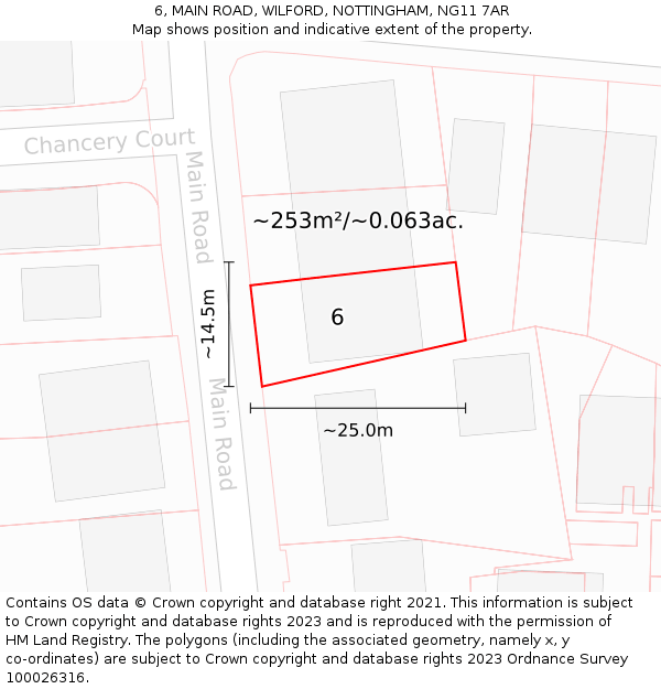 6, MAIN ROAD, WILFORD, NOTTINGHAM, NG11 7AR: Plot and title map