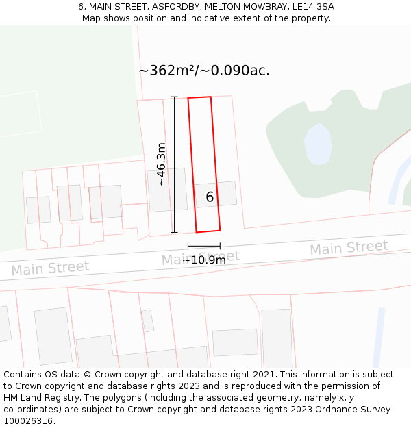 6, MAIN STREET, ASFORDBY, MELTON MOWBRAY, LE14 3SA: Plot and title map