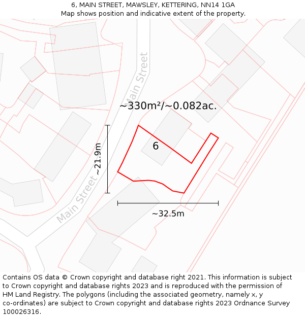 6, MAIN STREET, MAWSLEY, KETTERING, NN14 1GA: Plot and title map