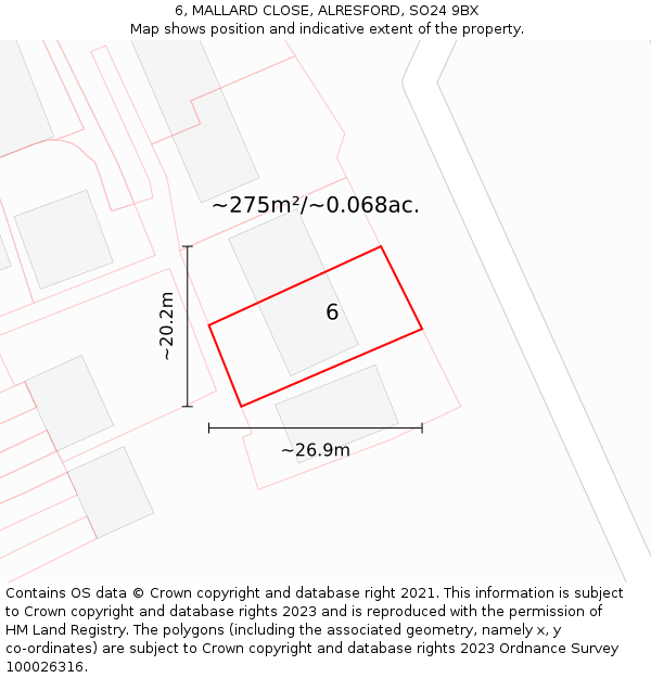 6, MALLARD CLOSE, ALRESFORD, SO24 9BX: Plot and title map