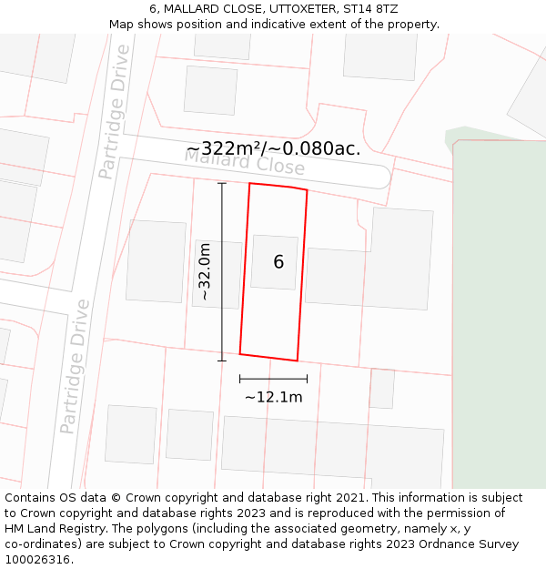 6, MALLARD CLOSE, UTTOXETER, ST14 8TZ: Plot and title map