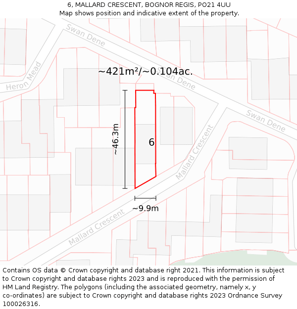 6, MALLARD CRESCENT, BOGNOR REGIS, PO21 4UU: Plot and title map