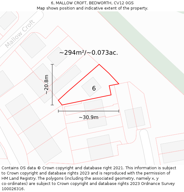 6, MALLOW CROFT, BEDWORTH, CV12 0GS: Plot and title map