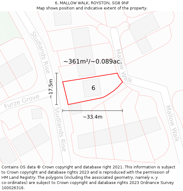 6, MALLOW WALK, ROYSTON, SG8 9NF: Plot and title map