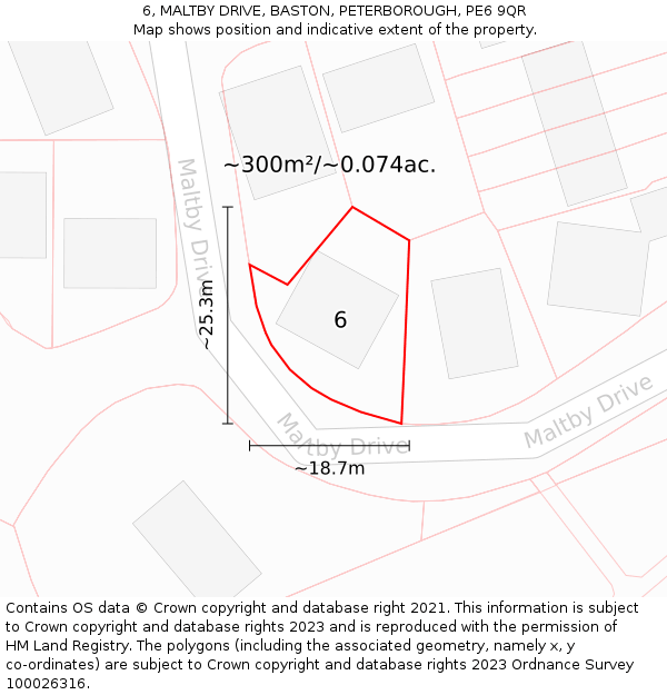 6, MALTBY DRIVE, BASTON, PETERBOROUGH, PE6 9QR: Plot and title map