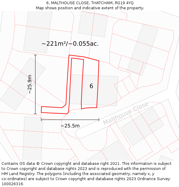 6, MALTHOUSE CLOSE, THATCHAM, RG19 4YQ: Plot and title map