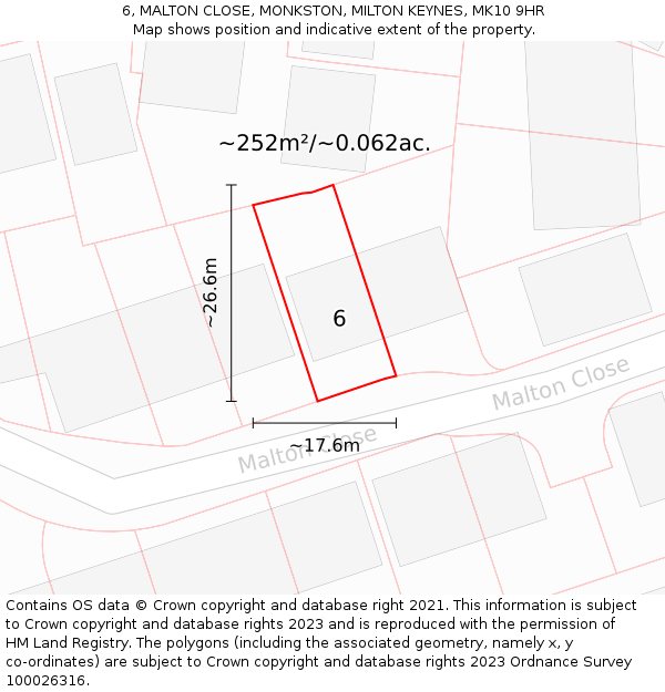 6, MALTON CLOSE, MONKSTON, MILTON KEYNES, MK10 9HR: Plot and title map