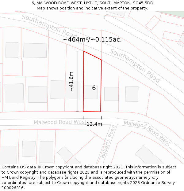 6, MALWOOD ROAD WEST, HYTHE, SOUTHAMPTON, SO45 5DD: Plot and title map