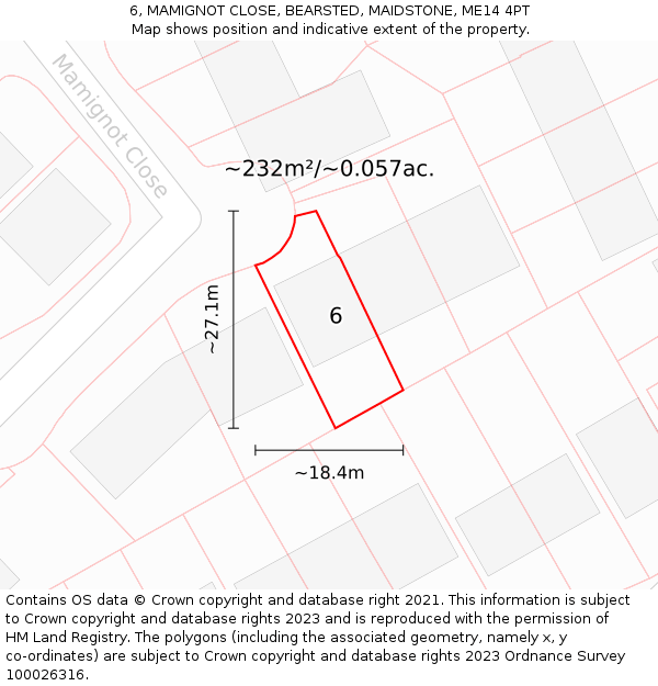 6, MAMIGNOT CLOSE, BEARSTED, MAIDSTONE, ME14 4PT: Plot and title map