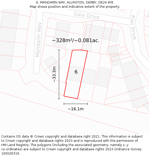 6, MANDARIN WAY, ALVASTON, DERBY, DE24 8YE: Plot and title map
