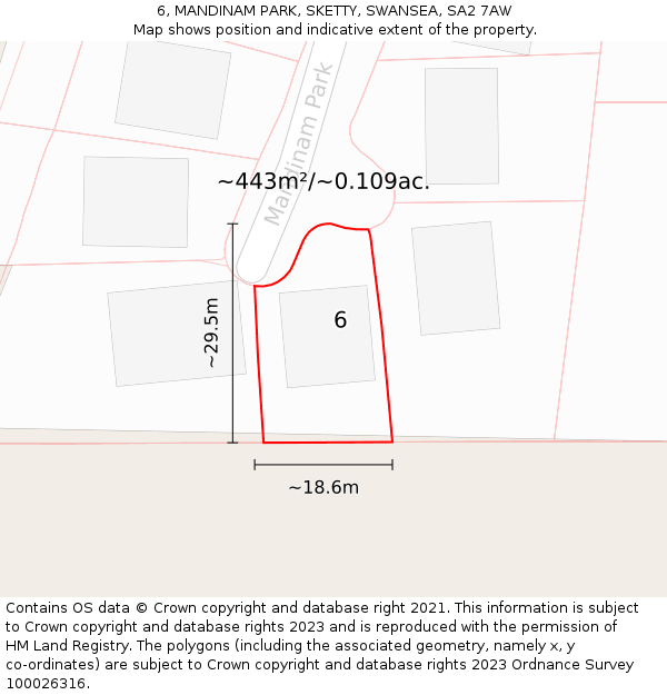 6, MANDINAM PARK, SKETTY, SWANSEA, SA2 7AW: Plot and title map