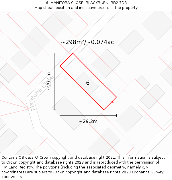 6, MANITOBA CLOSE, BLACKBURN, BB2 7DR: Plot and title map