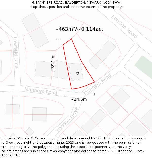 6, MANNERS ROAD, BALDERTON, NEWARK, NG24 3HW: Plot and title map