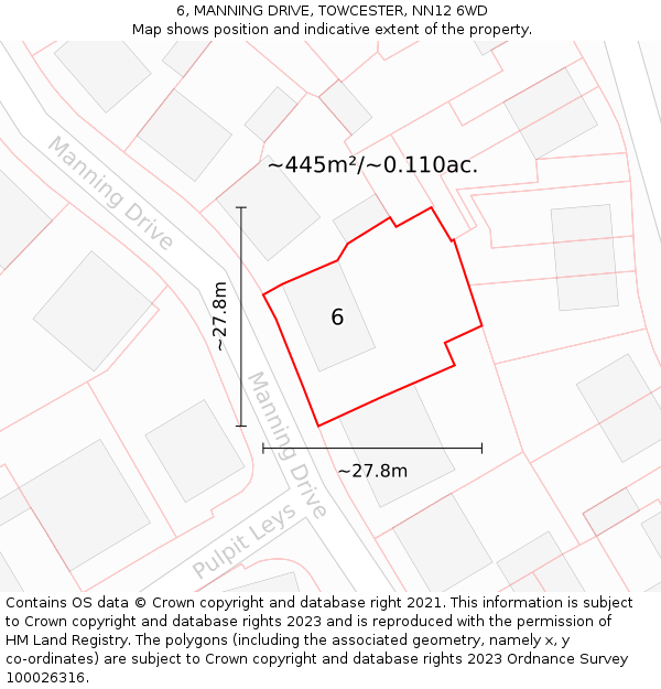 6, MANNING DRIVE, TOWCESTER, NN12 6WD: Plot and title map
