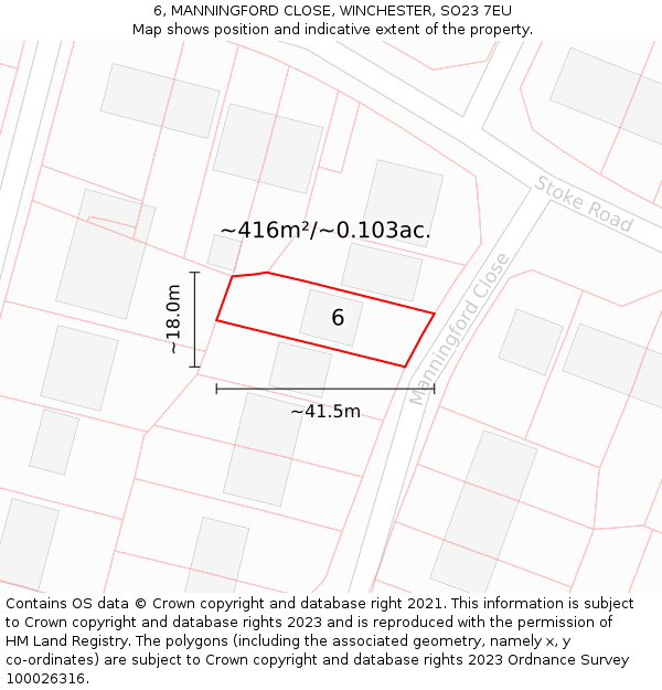 6, MANNINGFORD CLOSE, WINCHESTER, SO23 7EU: Plot and title map