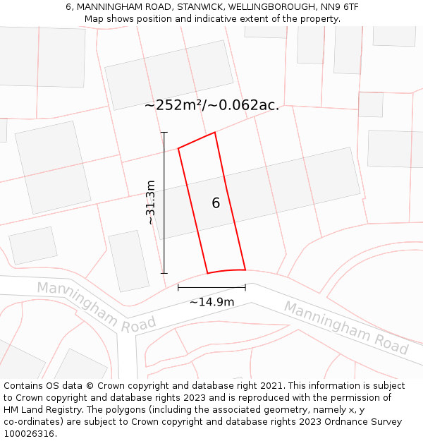 6, MANNINGHAM ROAD, STANWICK, WELLINGBOROUGH, NN9 6TF: Plot and title map