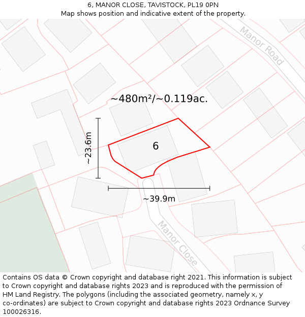 6, MANOR CLOSE, TAVISTOCK, PL19 0PN: Plot and title map