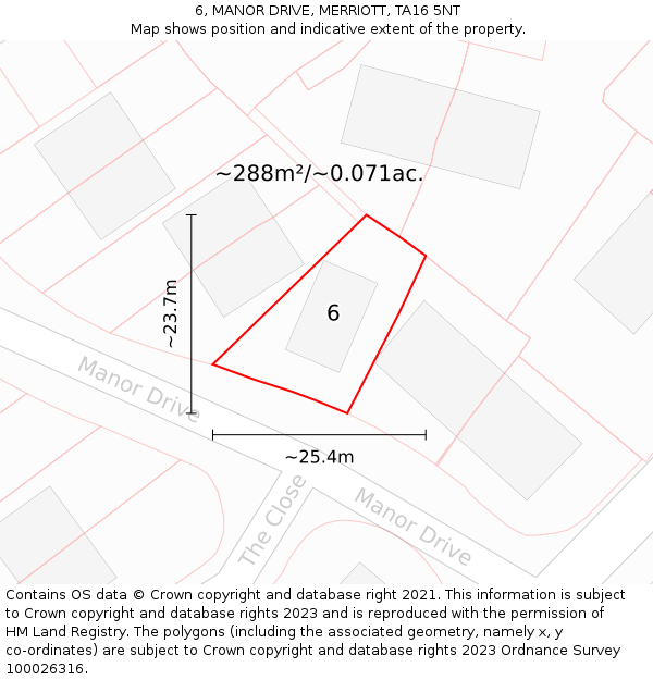 6, MANOR DRIVE, MERRIOTT, TA16 5NT: Plot and title map