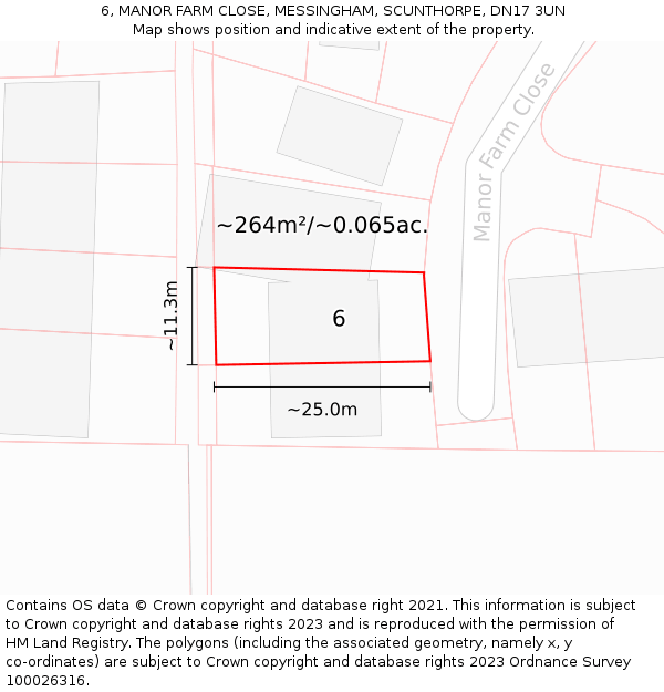 6, MANOR FARM CLOSE, MESSINGHAM, SCUNTHORPE, DN17 3UN: Plot and title map