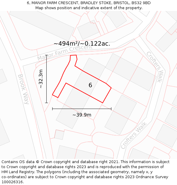 6, MANOR FARM CRESCENT, BRADLEY STOKE, BRISTOL, BS32 9BD: Plot and title map