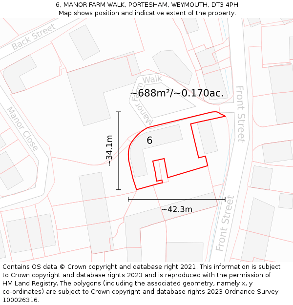 6, MANOR FARM WALK, PORTESHAM, WEYMOUTH, DT3 4PH: Plot and title map