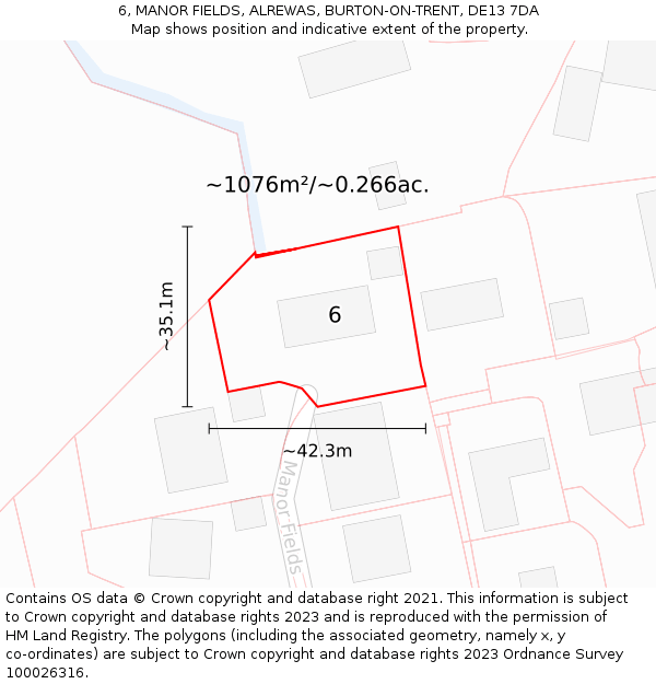 6, MANOR FIELDS, ALREWAS, BURTON-ON-TRENT, DE13 7DA: Plot and title map