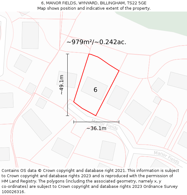 6, MANOR FIELDS, WYNYARD, BILLINGHAM, TS22 5GE: Plot and title map