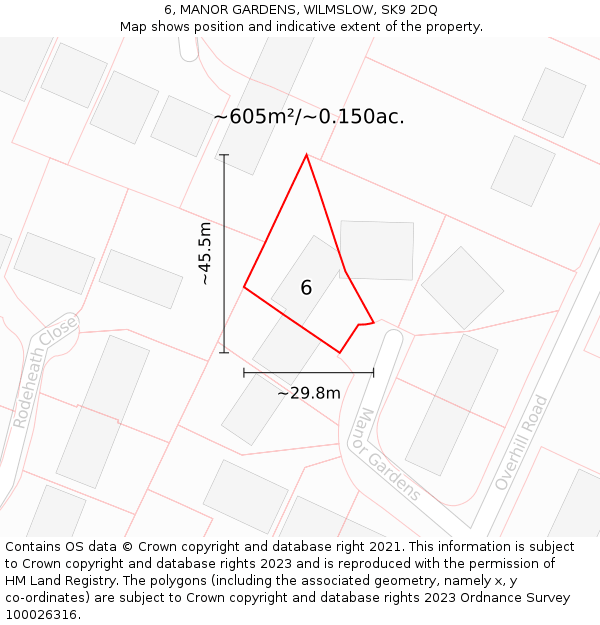 6, MANOR GARDENS, WILMSLOW, SK9 2DQ: Plot and title map