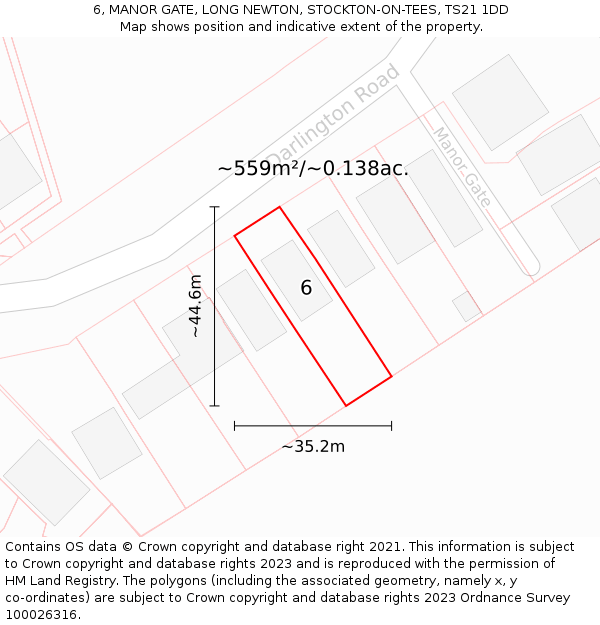 6, MANOR GATE, LONG NEWTON, STOCKTON-ON-TEES, TS21 1DD: Plot and title map