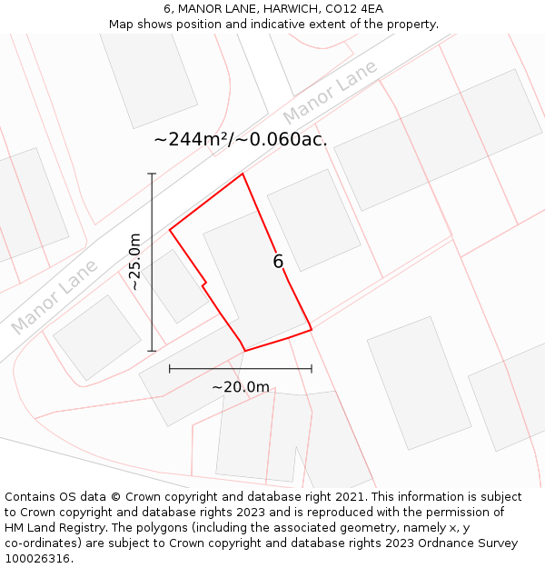 6, MANOR LANE, HARWICH, CO12 4EA: Plot and title map