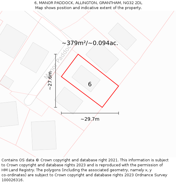 6, MANOR PADDOCK, ALLINGTON, GRANTHAM, NG32 2DL: Plot and title map