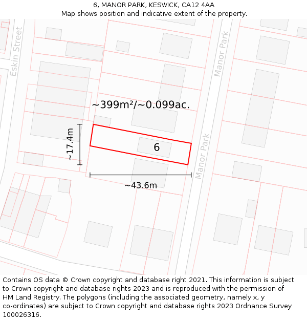 6, MANOR PARK, KESWICK, CA12 4AA: Plot and title map