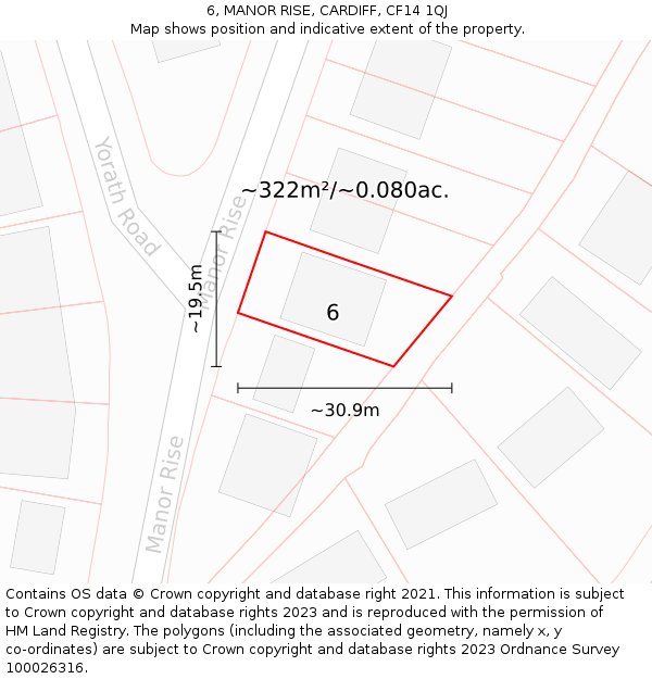 6, MANOR RISE, CARDIFF, CF14 1QJ: Plot and title map