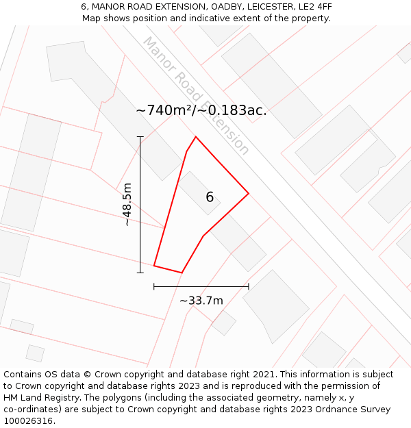 6, MANOR ROAD EXTENSION, OADBY, LEICESTER, LE2 4FF: Plot and title map