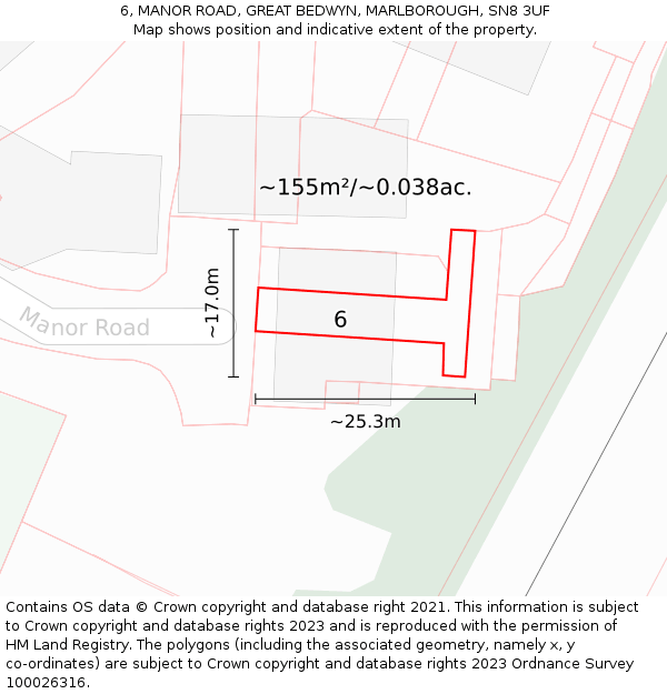 6, MANOR ROAD, GREAT BEDWYN, MARLBOROUGH, SN8 3UF: Plot and title map