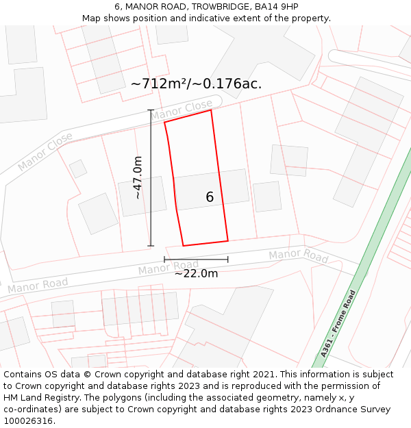 6, MANOR ROAD, TROWBRIDGE, BA14 9HP: Plot and title map