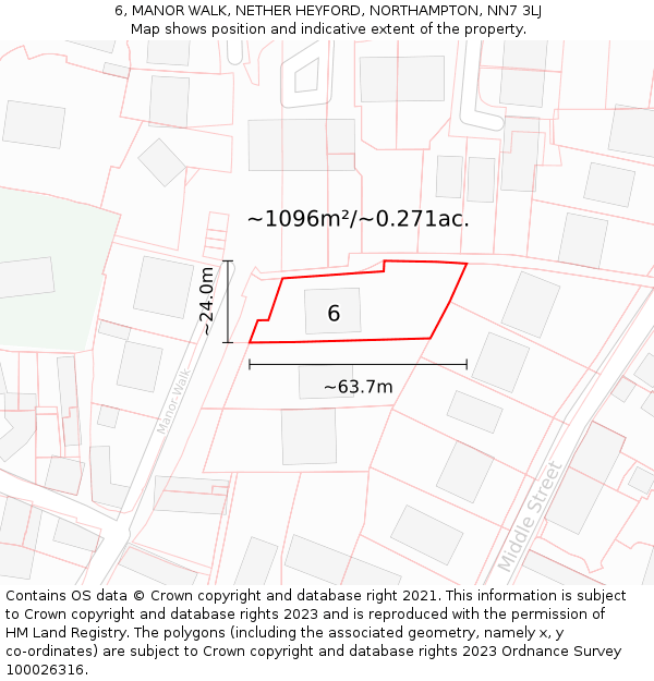 6, MANOR WALK, NETHER HEYFORD, NORTHAMPTON, NN7 3LJ: Plot and title map