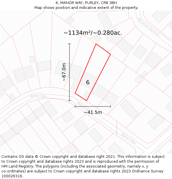 6, MANOR WAY, PURLEY, CR8 3BH: Plot and title map