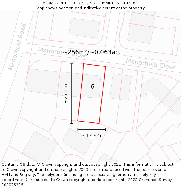 6, MANORFIELD CLOSE, NORTHAMPTON, NN3 9SL: Plot and title map