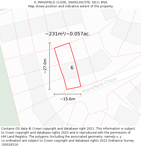 6, MANSFIELD CLOSE, SWADLINCOTE, DE11 8NA: Plot and title map