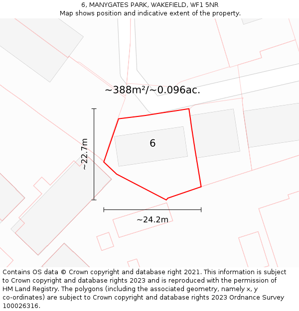 6, MANYGATES PARK, WAKEFIELD, WF1 5NR: Plot and title map