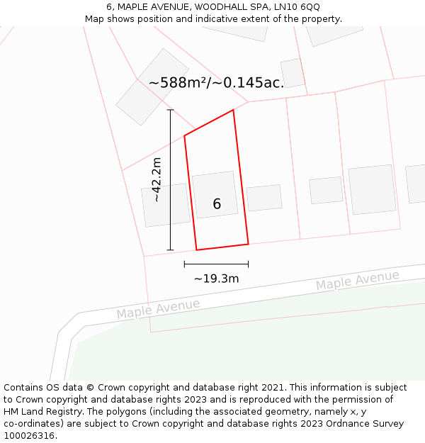 6, MAPLE AVENUE, WOODHALL SPA, LN10 6QQ: Plot and title map