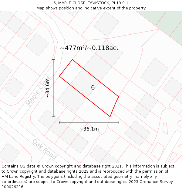 6, MAPLE CLOSE, TAVISTOCK, PL19 9LL: Plot and title map