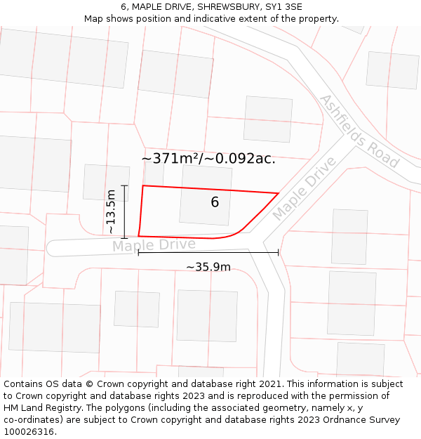 6, MAPLE DRIVE, SHREWSBURY, SY1 3SE: Plot and title map